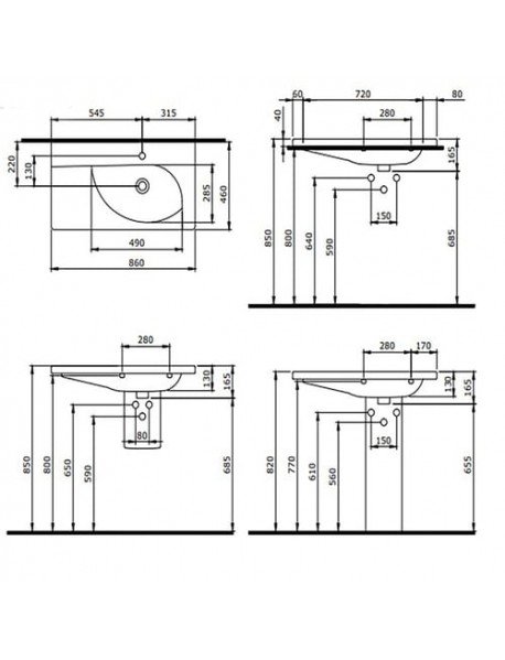 BOCCHİ 1020-001-012 TAORMİNA ARCH ETAJERLİ LAVABO 86 CM PARLAK BEYAZ